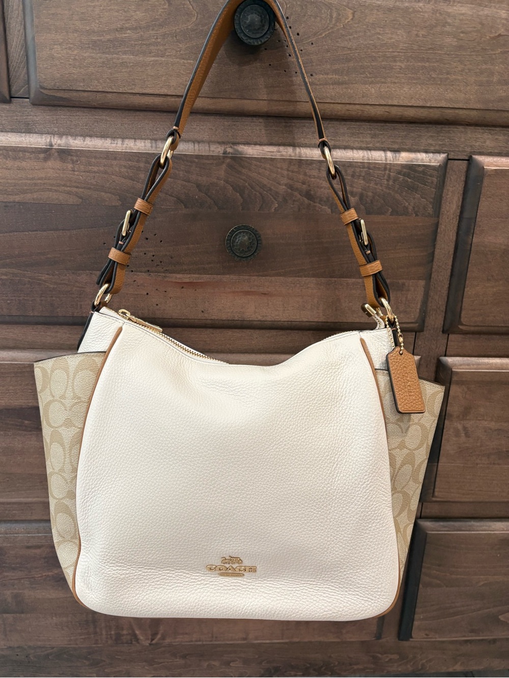 Coach Rori Shoulder Bag – Chalk Pebbled Leather & Signature Canvas - Picture 2 of 7